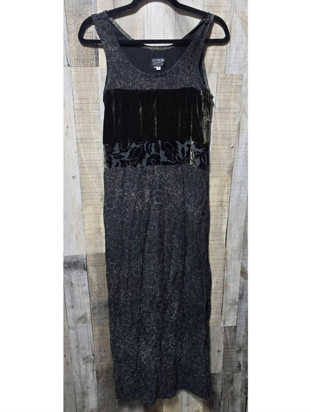 Citron Santa Monica Vintage 90s Silk Velour Maxi Dress Small Rachel Greene Hippy